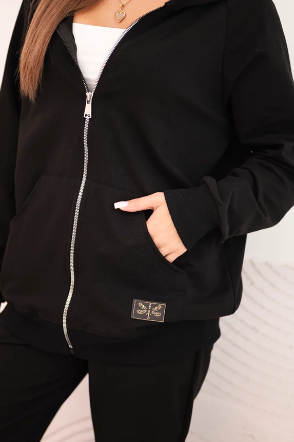 Dámská bavlněná souprava s kapucí a zipem černý