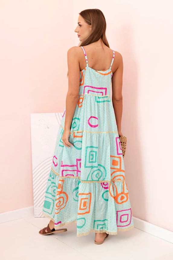 Damenkleid aus Baumwolle mit buntem Muster blau