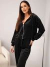 Women's velour set made of viscose with a zip-up sweatshirt and jogger pants black