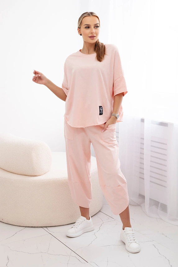 Baumwollset Bluse + Hose puderrosa