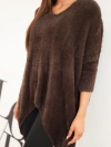 Sweter damski Plus Size z dekoltem V brązowy
