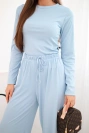 Women's viscose set with a blouse and wide pants blue