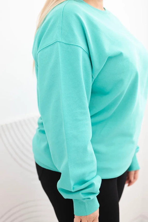 Bluza damska pętelkowa Plus Size bawełniana basic z okrągłym dekoltem miętowa