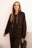 Women's set butter hoodie with pants with a belt brown