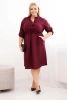 Dámské šaty z viskózy Plus Size s knoflíky a vázáním v pase bordová