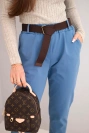 Damen Baumwollhose mit Gürtel und hochgekrempeltem Bein jeansblau