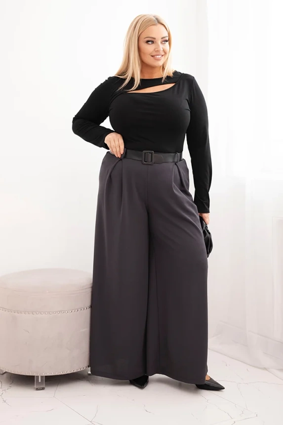 Plus Size women's pants with wide legs and a belt graphite