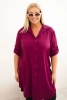 Dámská košilová suknička Plus Size s delším zadním dílem a ohrnutým rukávem tmavě fialová