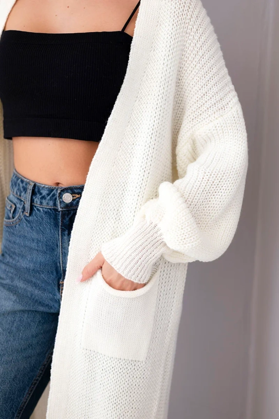 Pullover lange Strickjacke ecru