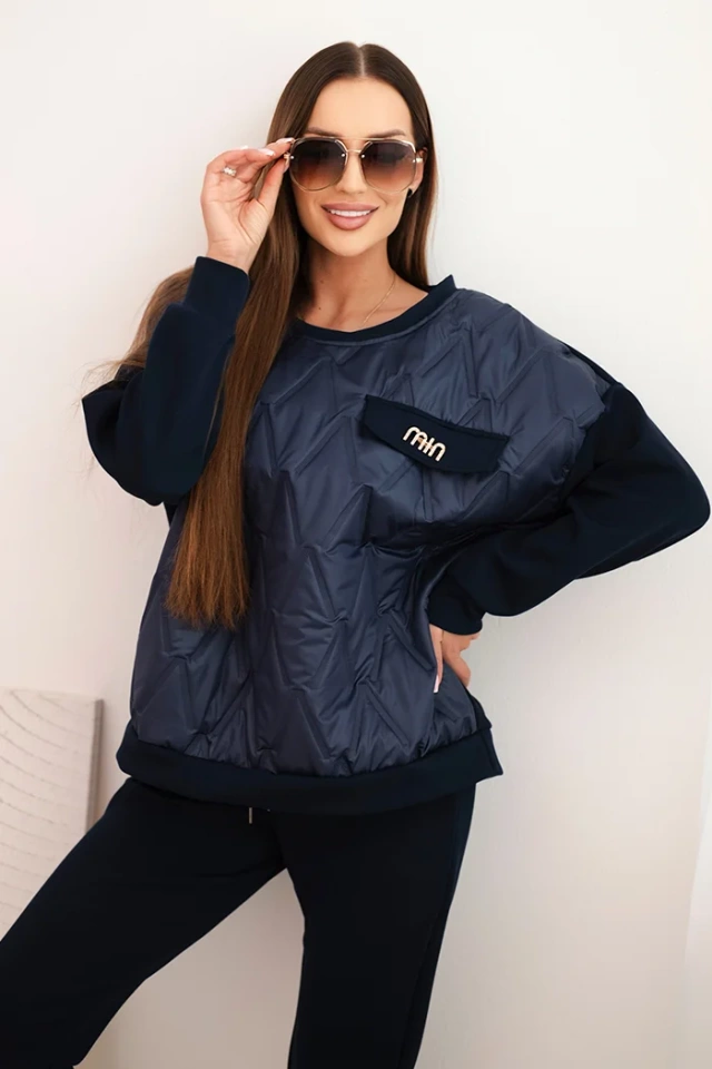 Women's tracksuit set made of viscose with a quilted sweatshirt and pants navy