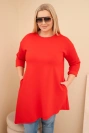 Damenkleid Plus Size aus Viskose mit lockerer Passform und langen Ärmeln rot