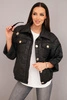 Women's spring quilted jacket with floral pattern black