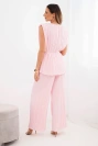 Damen-Set aus Viskose, plissiert, mit gebundener Bluse und weiten Hosen Bonbonrosa