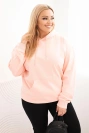 Moteriška plus size medvilninė megztinė su gobtuvu ir kengūros kišene lašišinė