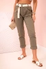 Women's viscose trousers with belt and rolled up leg khaki