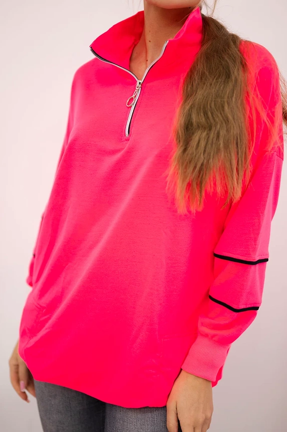 Sweatshirt with zipper and pockets pink neon