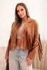 Damenjacke mit Fransen aus Wildleder dunkel camel