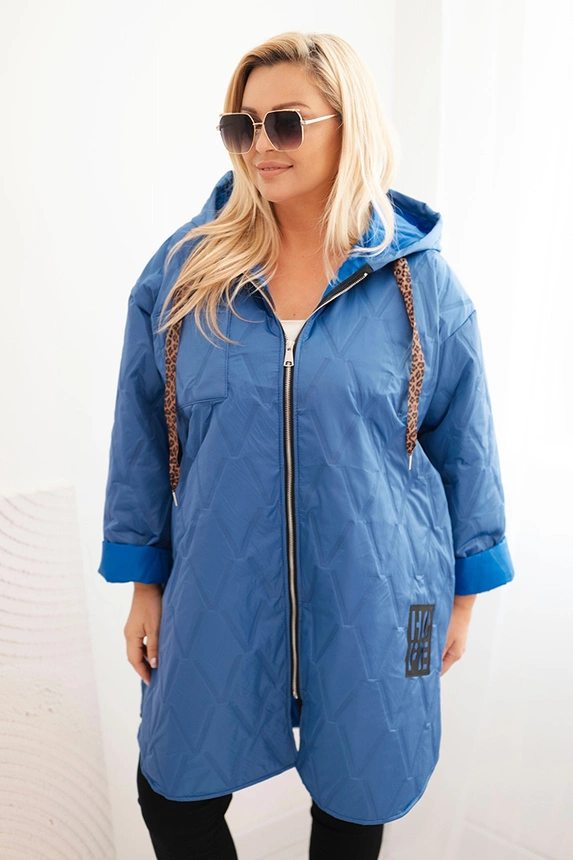 Damenjacke Plus Size gesteppte mit Kapuze und dem Schriftzug HOPE helljeansblau