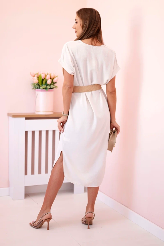 Dress with a decorative belt beige