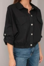 Women's spring cotton jacket with pockets and drawstring black