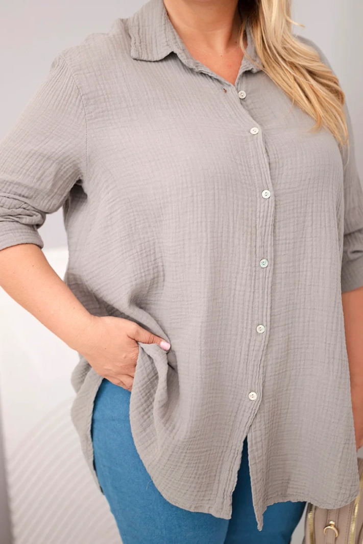 Bavlnená mušelínová košeľa Plus Size fango