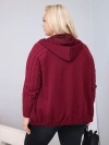 Women's Plus Size cotton sweatshirt with knitted sleeves and hood burgundy