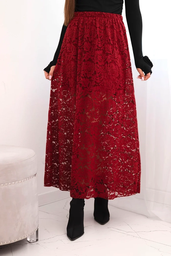 Spódnica damska z koronką i podszewką bordowa