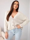 Sweter damski bawełniany oversize na guziki z dekoltem V beżowy