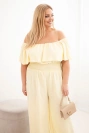 Dámská kombinéza Plus Size s odhalenými rameny, s volánem a širokými nohavicemi žlutý