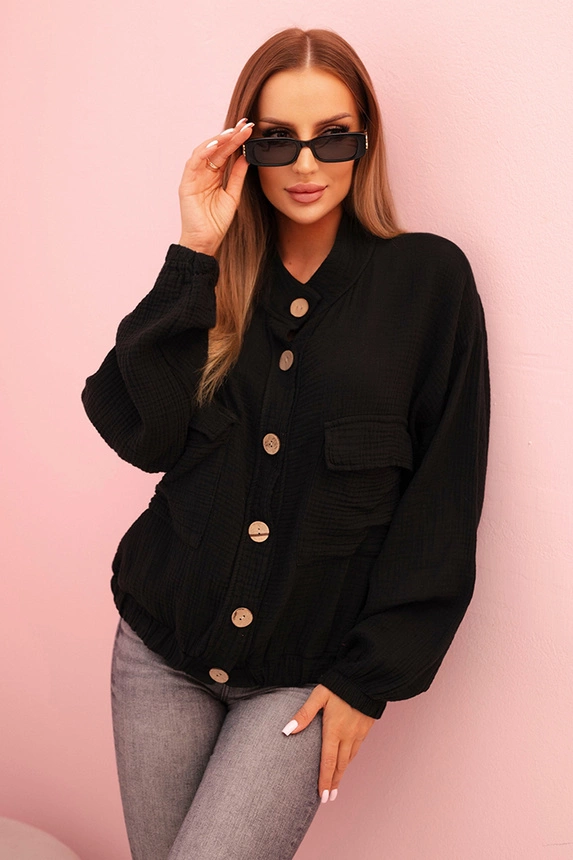 Women's muslin shirt with long sleeves black