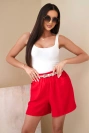 Damen-Shorts mit Leinenanteil und geflochtenem Gürtel rot