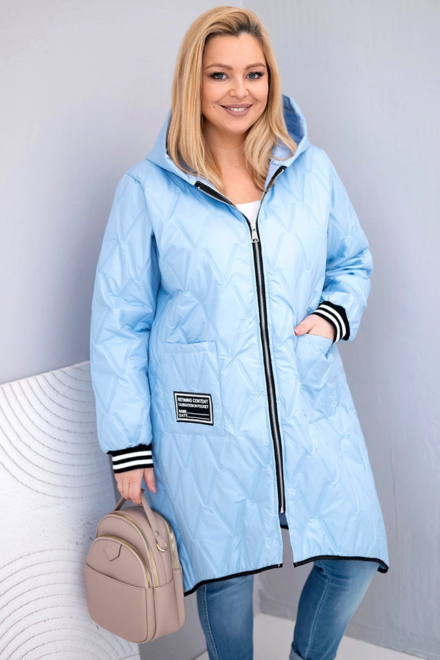 Damenjacke Plus Size steppiert mit Kapuze und sportlichen Bündchen blau