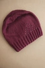 Women's winter wool cap with decorative weave and studs K449 dark purple