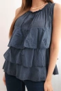 Women's cotton off-the-shoulder blouse with ruffles sleeveless navy blue