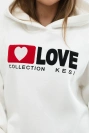 Zateplená bavlnená mikina s kapucňou Love ecru