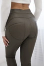 Push up nohavice vyrobené z eko kože khaki