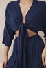 Viscose set blouse tied at the bottom + trousers navy blue