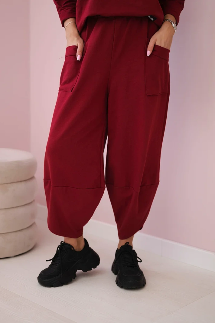 Baumwoll-Sweatshirt-Hosen-Set weinrot