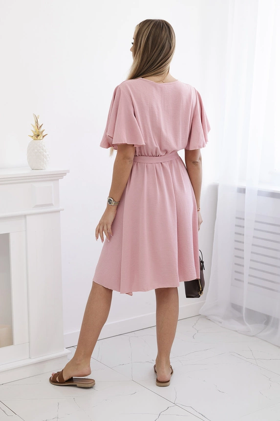 Kleid mit geschichtetem Ausschnitt dunkles Puderrosa