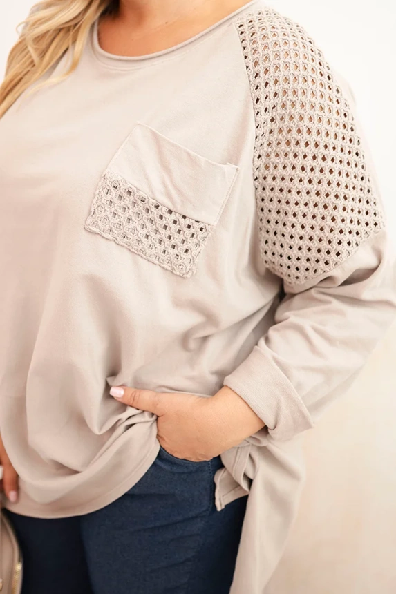 Dámska blúzka Plus Size bavlnená s potlačou béžová