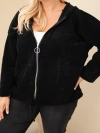 Dámská mikina Plus Size manšestrová s kapucí a zipem oversize černá