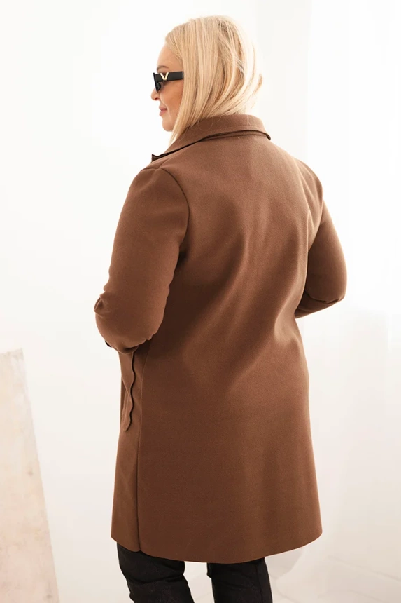 Moteriškas elegantiškas paltas Plus Size su apykakle ir didelėmis kišenėmis šokoladinis