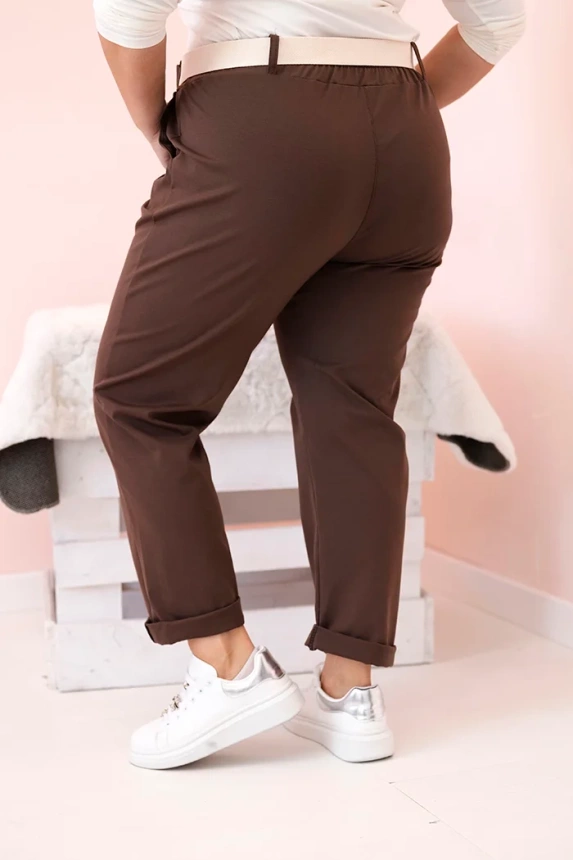 Women's Punto Milano Winter Plus Size Pants with a belt brown
