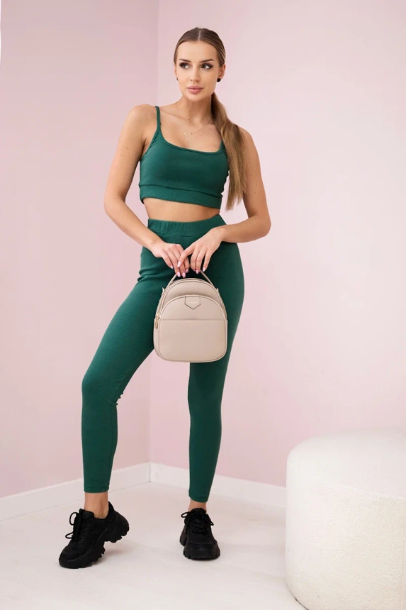 Striped top set with a blouse green