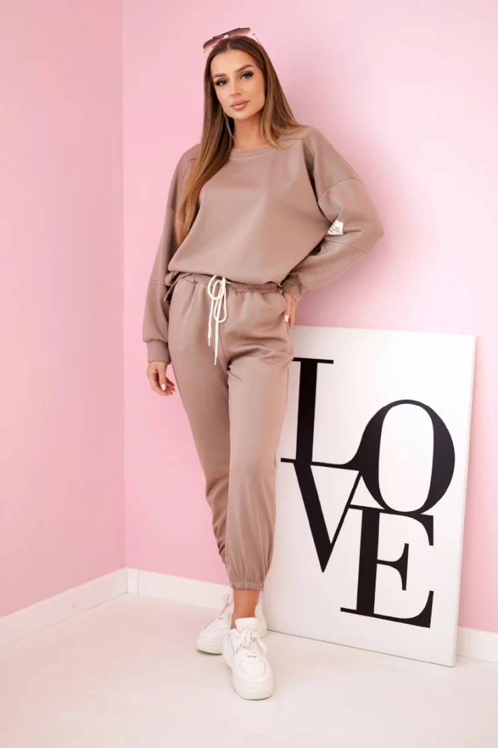 Set sweatshirt + pants buttery fabric camel