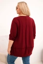 Dámska blúzka Plus Size z bavlny s ozdobnými gombíkmi a vyhrnutými rukávmi bordová