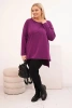 Dámská blůza Plus Size asymetrická s dlouhým rukávem tmavě fialová