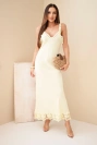 Women's cotton maxi dress with lace yellow