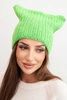 Women's winter hat with wool in a cat-style design made of ribbed knit K419 green