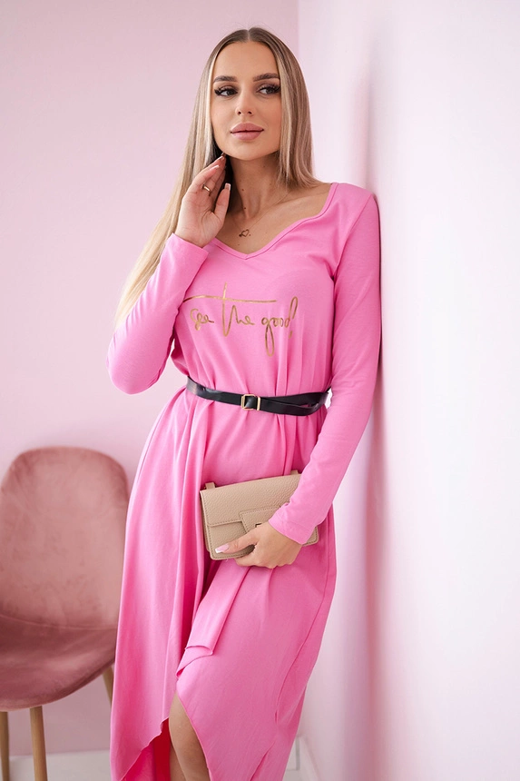 Kleid mit Ziergürtel und Aufschrift hellrosa